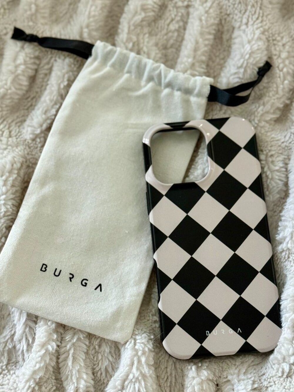 Brand New Burga iPhone 16 Pro Max Case - Black and Cream Checker